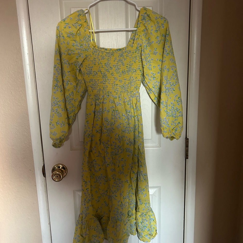 Yellow Floral Long Sleeve Dress